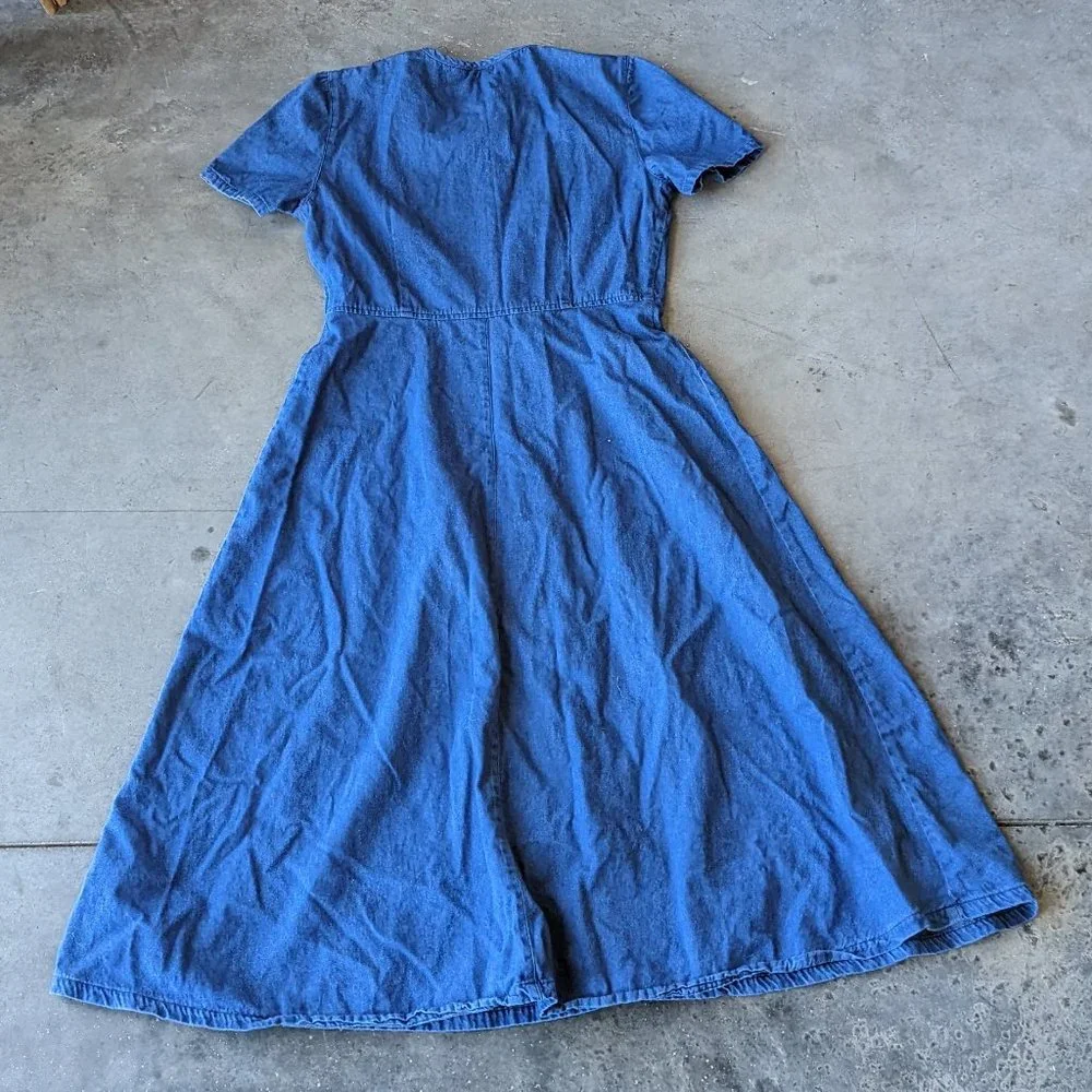 Vintage Talbots Blue Denim Pintuck Short Sleeve Midi Shirtdress size 8 - Picture 8 of 8
